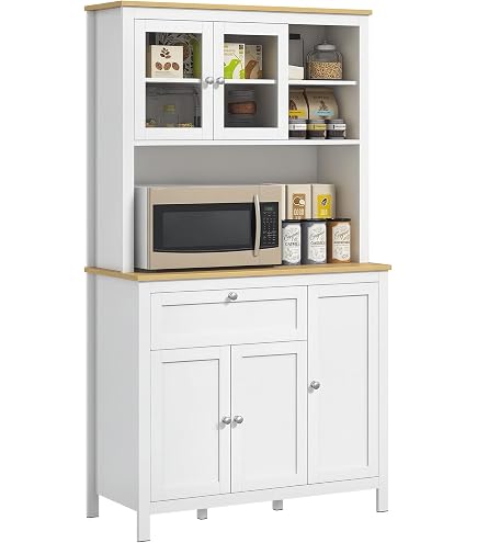 Meuble de cuisine, meuble haut, vitrine, buffet avec étagères réglables, meuble de salle à manger, buffet avec éclairage LED, blanc | Leroy Merlin