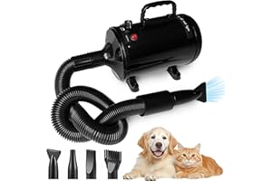 Memows Dog Hair Dryer Dog Grooming Dryer Dog Blaster Dryer 2800W Pet Dryer Blower, Stepless Speed Pet Grooming Hair Dryer for Dogs, High Velocity Dog Dryer Air Blower with 4 Different Nozzles (Black)