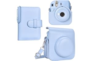 HIYQIN Funda para Cámara Compatible con Fujifilm/Polaroid Instax Mini 12, Elegante Funda de Transporte para Cámara Instantánea con Correa para el Hombro y Álbum de Fotos - Azul