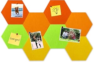 HULAVO Lot de 8 dalles hexagonales en feutre et liège, autocollantes, pour tableau d'affichage, bureau, école, maison, décoration murale, autocollants, mémos, photos(Orange Dégradé)