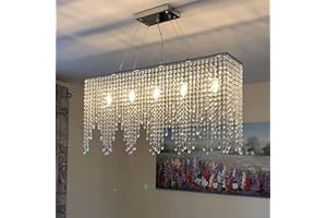 A1A9 Kryształowy żyrandol, lampa sufitowa, nowoczesny prostokątny żyrandol w kształcie kropli deszczu, przezroczysta lampa wisząca LED K9, do salonu, jadalni, salonu