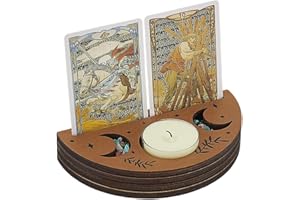 FINGERINSPIRE Soporte para tarjetas de tarot de madera semicircular, colores camello, soporte para cartas de tarot, fases de luna, diseño brujería, tarjetas de tarot, soporte de exposición, para