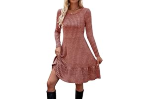 Zetieny Kleider für Damen Langarm Pulloverkleid Frauen Rundhalsausschnitt A-Linie Freizeitkleid Herbst und Winter
