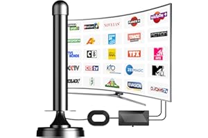 DGUPSP Antenne TV Intérieure Puissante avec Amplificateur de Signal à Gain Élevé - Réception 360° Longue Portée, Base Magnétique pour Fixation Facile, Compatible Téléviseurs HD/4K