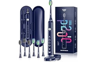 JTF Spazzolino Elettrico Sonico Adulti con 5 Modalità di Spazzolamento, Spazzolini Elettrici ad Ultrasuoni Impermeabile IPX7, 6 Testine, Timer e Custodia Spazzolino da Viaggio