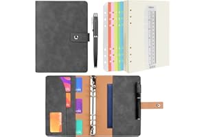 ANOMM Notatnik pierścieniowy A5, pamiętnik ze skóry PU, notatnik do wielokrotnego napełniania, z papierem w kratkę A5, wewnętrznymi kieszeniami i przegrodą indeksową, spiralny segregator do podróży