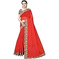 Manish Women's Chanderi Plain Lace Work Saree With Unstitched Blouse