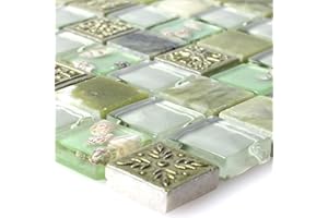 MOSAFIL Glasmosaik Natursteinfliesen Tatvan Muschel Grün | Wandfliesen | Mosaik-Fliesen | Glas-Mosaik | Fliesen-Bordüre | Ideal für die Küche und Badezimmer (auch als Muster erhältlich)