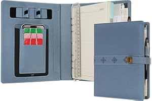 WASON Diario A5 in pelle PU con raccoglitore a righe con penna carta ricaricabile portfolio con portablocco rimovibile blocco note per agenda scolastica di viaggi d'affari (Blu nebbia)