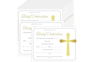 GEYEE 24 Pcs Baby Dedication Certificate Coated Paper Baby Dedication Certificate with Baby Christening Baby Dedication Certificates for Church Baptism Gifts (Foil Gold Cross)