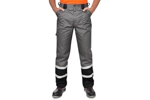 BWOLF Char - Pantalones de trabajo clásicos para hombre con rayas reflectantes y 5 bolsillos multifunción, color azul y gris