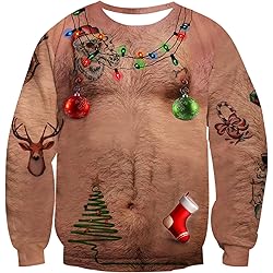 Générique Pull Pere Noel Homme, Vetement Noel Homme 3D Imprimé Ugly Christmas Jumper Manches Longues Xmas Pullover Décontracté Noël Sweatshirt Pas Cher