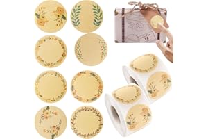 AUEIIKE Etichette autoadesive, 2 rotoli, 1000 marmellata adesivi autoadesivi, diametro 3,8 cm, Kraft Paper Stickers, etichette marmellate per barattoli, spezie, cottura e regalo