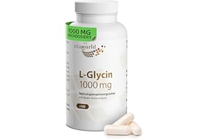‎VITA WORLD L-Glycin - Glycin hochdosiert 1000mg pro Tag (120 vegane Kapseln) - 4-Monatsvorrat - optimal dosiert - von Natur aus süß - ohne unerwünschte Zusätze, laborgeprüft, glutenfrei & laktosefrei - vitaworld