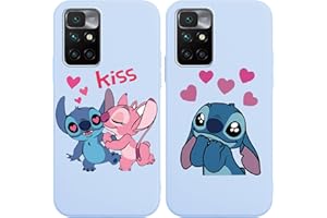 Omyzo [2 Piezas Funda para Xiaomi Redmi 10 4G 6,5", Protección de Cuerpo Completo,Carcasa de Silicona Suave TPU Antichoque Carino Stitch Patrón Anime Dibujos Animados Case Compatible con Redmi 10