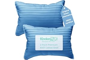 kinder Fluff Cuscino per Bambini (2x) – Cuscini con Imbottitura Alternativa in Piuma D'oca & Cotone 300T. Ipoallergenico Guanciale per Letto - Cuscino da Viaggio all' Asilo o Casa P BLU