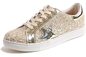 Feversole Women's Featured PU Leather Lace Up Star Sneaker,Stella Sneakers Stringate in Pelle PU da Donna