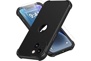 ORETECH Coque pour iPhone 14 + 2 Pièces Verre Trempé Protection écran, Antichoc Souple Silicone TPU Arrière Rigide PC Avant Housse de Protection pour iPhone 14 Case 6,1" Noir