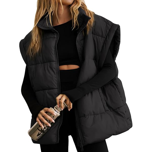 Women's Quilted Puffer Vest With Detachable Hood - Sleeveless Winter Jacket