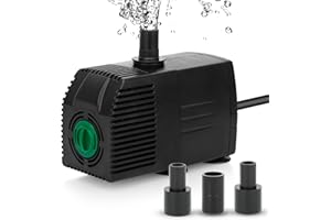 JIERTOP Aquariumpumpe 800 L/H Teichpumpe Ultra leise Geräusche mit 1,83 m Netzkabel Wasserpumpe mit 4 starken Saugnäpfen und 3 Düsen für Springbrunnen Aquarium Hydrokultur Garten Teich