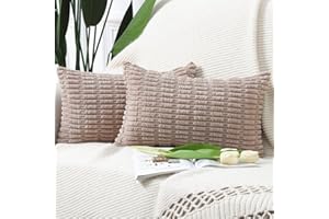 Madizz Pack of 2 Boho Striped Corduroy Throw Pillow Covers 12x20 inch, 30x50 cm, Brown Soft Decorative Cushion Cover for Sofa Bedroom Pillow Shell