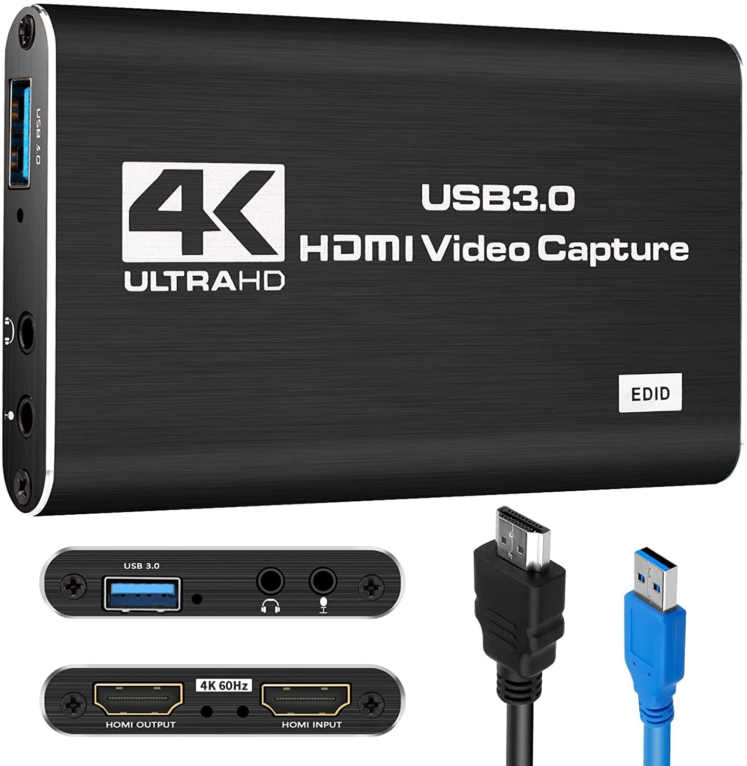 Capture Card, 4K HDMI Audio Video Capture Card, USB 3.0 Capture Adapter 1080P 60FPS Video Recorder Device for Game Recording, Works for Nintendo Switch, Streaming Live,Support X-Box/OBS/Camera/PC