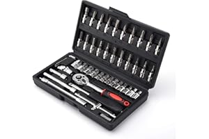 SOSPIRO 46 Piece 1/4 inch Socket Wrench Set Metric Tool Kit with Wrench Handle Chrome Vanadium Ratchet Screwdriver Socket Set for Car Motorcycle Repair