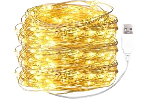 ENLACE USB LED-ljusslinga, 20 m, 200 LED, varmvit, koppartråd | Ljusslinga med kontakt, tråd mikro ljuskedjor för gör-det-själv jul, trädgård, fest, bröllopsdekoration <59 lm