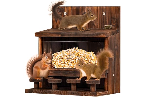 KHayRovies Mangeoire Écureuil en Bois, Mangeoire Ecureuil Exterieur, Distributeur de Nourriture Animaux, Maison écureuil Station d'alimentation pour Jardin Terrasse Forêt - 23,3 x 16,5 x 26 cm