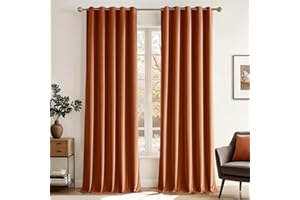 MIULEE Burnt Orange Velvet Curtains for Autumn Bedroom Decor 2 Panel Set 90 Inch Drop, Sun Blocking Room Darkening Rust Coloured Curtain 66x90, Soft Elegent Fall Decorations Curtains Living Room