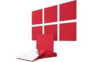 vilz Juego de 6 placas acústicas autoadhesivas de fieltro reciclado, diseño acústico, 275 x 275 x 12 mm, color rojo rubí