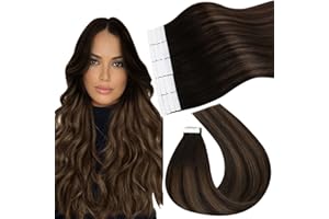 Ugeat Extension Biadesivo Capelli Castano Scuro Extension Balayage Caramello Extension Adesive Capelli Veri Extension Invisibile Capelli Veri Brown Tape in Hair Extensions #2/6/2 1.5G*20 Fasce 30cm