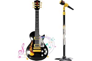 THE MAGIC TOY SHOP 22" Kids Electric 6 String Rock Star Guitar & Extendable Microphone Musical Toy