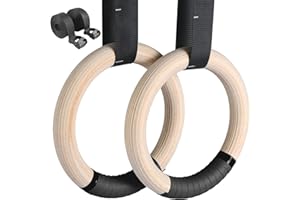 LIFERUN Anelli Ginnastica Legno/ PVC - Fitness Anelli Palestra con Regolabili Lunghi Fibbie Cinghie - Allenamento per Palestra di Casa & Fitness - Grande per Il Muscolo Up, Pull Up & Training Muscolare