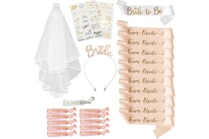 COL-PARY Team Bride Deko Schärpe Set, Bride to Be Braut Weiß Schärpe,Rosé Gold Team Bride Schärpe, Schleier, Braut /Team Braut armbänder,Tiara, Tattoo für Team Bride,Bachelorette JGA Hen Party- 26er Set