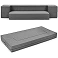 COSTWAY 8 Inch Folding Sofa Bed Couch, Queen Size Memory Foam Mattress Linen Fabric Sofa, Convertible Couch Bed Floor Lounge Futon Sleeper for Living Room, Bedroom and Guest Room, Dark Grey