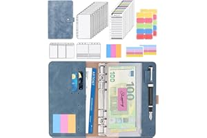 JEJA Agenda Con Buste Porta Soldi, A6 PU Raccoglitore soldi di bilancio Con Foglio di Bilancio Delle Spese, Buste Trasparenti a Cerniera, Etichette Colorate (Blu)