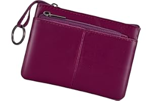 BIDPONDS Genuine Leather Coin Purse Pouch Triple Zipper Card Holder Wallet with Key Ring,Purple