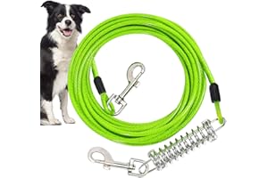 YJSDDNTY Hofleine para Perros Grandes, Correa para Perros, Resistente a la masticación con estaca, con Muelle Amortiguador y Gancho Giratorio de 360°, para Camping en el Patio, Color Verde (Verde, 3m)