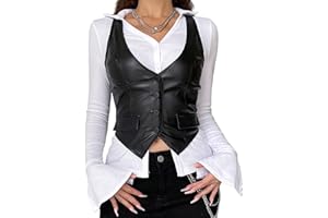 HodJIU Women Vintage Y2K Waistcoat Adjustable Slim Fit V-Neck Button Down Sleeveless Dressy Suit Vest Casual Gothic Streetwear