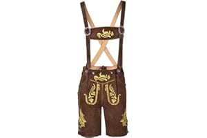 Bavarianland Men,s Lederhosen Real Suede Leather with Matching Suspenders Shorts (UK 32 inch/EU 48, Chocolate)