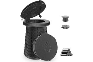 PANMOUT XXL PortableToilet - 19.7" H Adjustable Foldable Camping Toilet, Luggable Loo with Lid, Strap,Toilet Bag for Camping, Hiking, Travel and Car (Black)