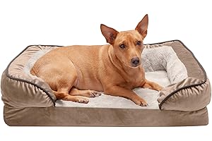 Furhaven Medium Orthopedic Dog Bed Perfect Comfort Plush & Velvet Waves Sofa-Style w/Removable Washable Cover - Brownstone, Medium