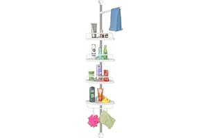 ‎STARDIS stardis Teleskop Eckregal Edelstahl rostfrei mit 4 Ablagen Duschregal Teleskopregal für Dusche Bad Duschablage höhenverstellbar von 120-300 cm weiß