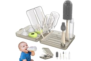 TELAOBAN Baby Flaschenbürste Mit Ständer, Babyflaschenbürsten Set, mit Silikonflaschenbürste, Strohhalmbürste, Schnullerbürste, Seifenspender und Trockengestell, Organizer etui, für Reisen, Urlaub mit Baby