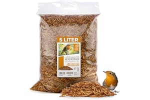 wildtier herz I Edel Mehlwürmer getrocknet I Getrocknete Mehlwürmer für Vögel und Igel I Mehlwürmer getrocknet, Vogelfutter - Insektenfutter für Vögel - 5L, 800g