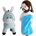 Poupée Jésus Peluche 33cm - Figurine Christ Sauveur Bleu - Décoration Religieuse Pâques Noël