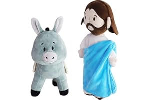 Firecos Peluche Gesù, Bambola di Peluche di Gesù, Simpatici Giocattoli Religioso Cristo per Bambini, Bambole da Letto, Regali di Pasqua Battesimo (Gesù e Asino)