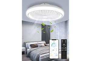 Sararoom 47cm LED Ceiling Fan with Lights, 3 Color Temperature Ceiling Lights, Remote & APP Control, 6 Speeds, Timing, Stepless Dimming Electric Fan Lamp for Living Room, Bedroom, Home