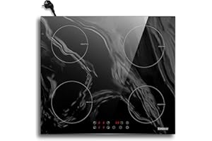 ‎KARINEAR Karinear Autonomous Induction Hob with Plug, 4 Plates, Induction Hob 60 cm Installation with Marbling, Touch Control, 99 Min Timer, Child Lock, Automatic Shut-Off, 3500 W, 220-240 V